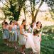Bridesmaids in Dusty Shale J. Crew Dresses