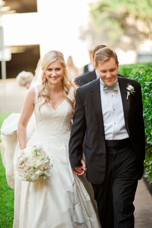 Classic White V-Neck Wedding Gown with Long Train