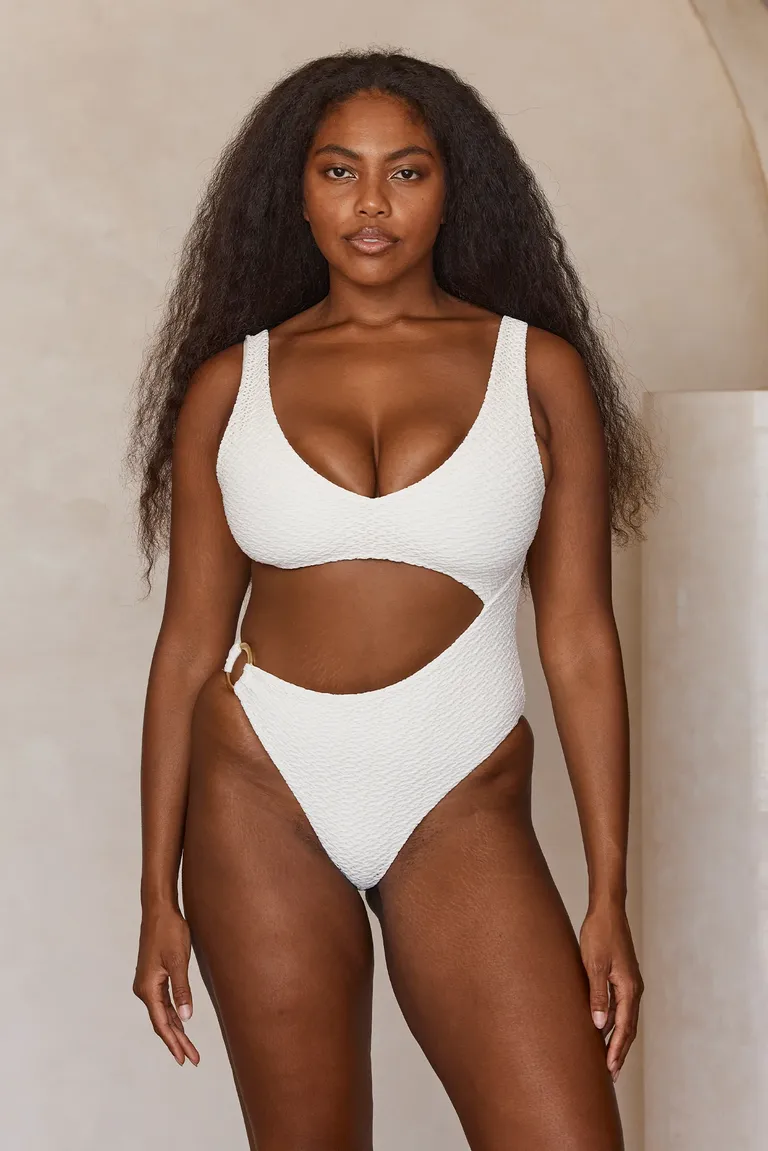 white one piece swimsuit with cutout