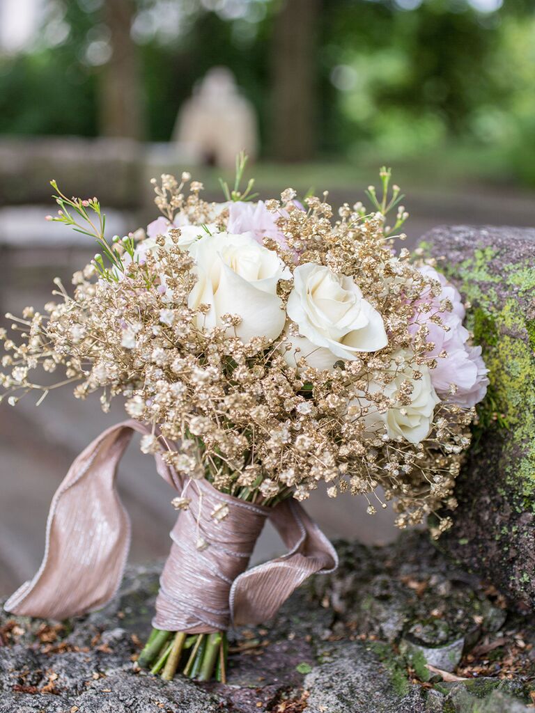 Gold baby's breath fairytale wedding bouquet