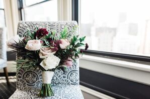 Mixed Greenery, Rose and Scabiosa Bouquet