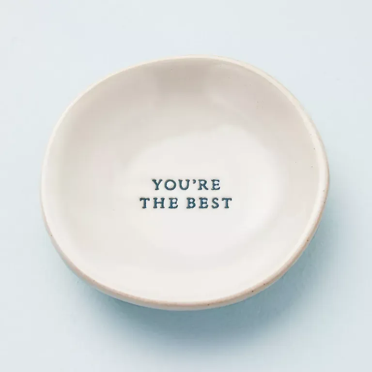 'You're The Best' Ceramic Engagement Ring Dish Cream/Blue
