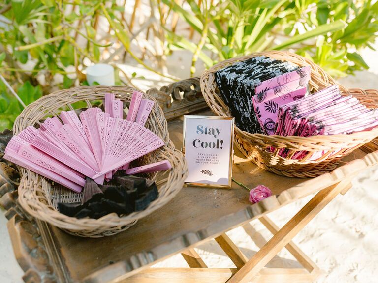 Custom fans for outdoor summer wedding