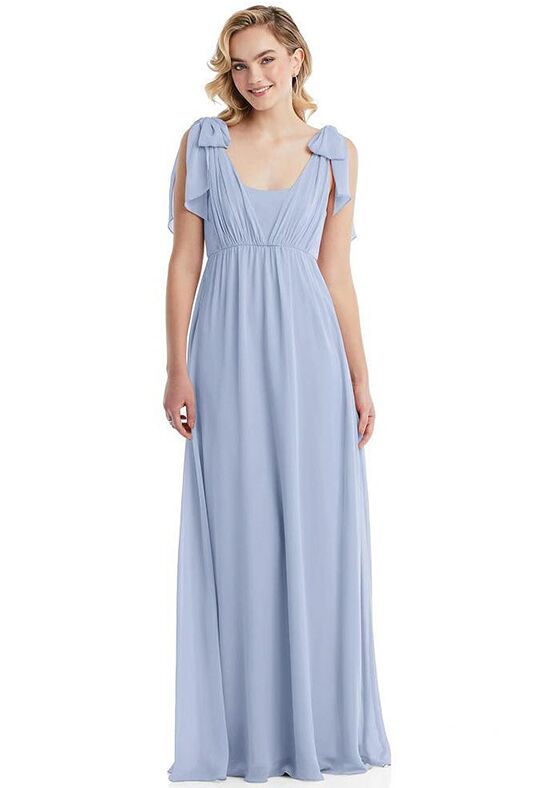 Dessy Group Empire Waist Shirred Skirt Convertible Sash Tie Maxi Dress - TH095 One Shoulder Bridesmaid Dress - 1