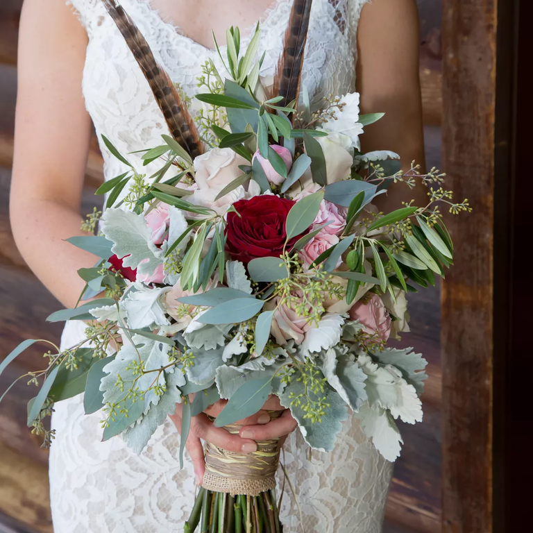 Rustic rose and eucalyptus wedding bouquet