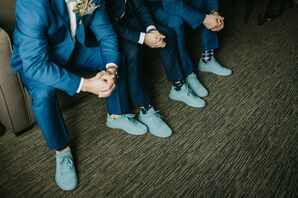 The Groom and His Groomsmen Wore Matching Dusty Blue Sneakers to the Wedding