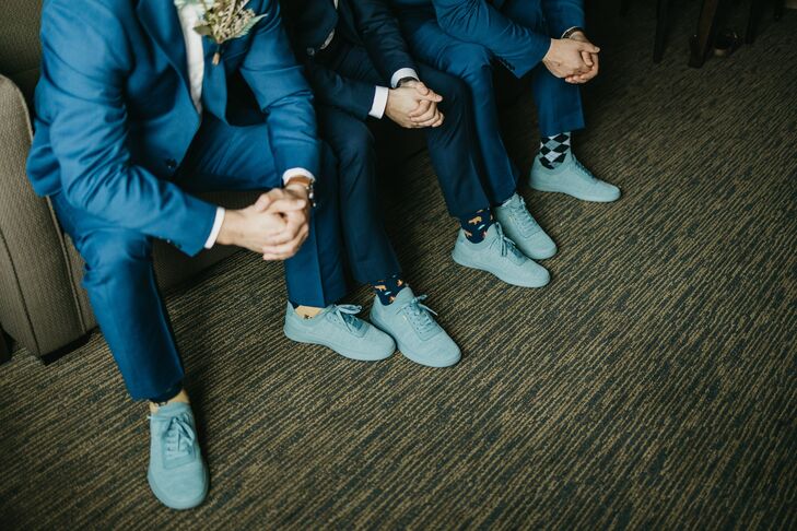 The Groom and His Groomsmen Wore Matching Dusty Blue Sneakers to the Wedding