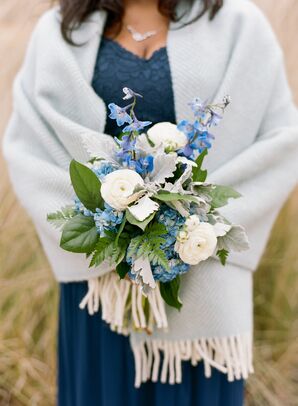Blue-and-White Bridesmaid Bouquet at Wedding in Raleigh, North Carolina