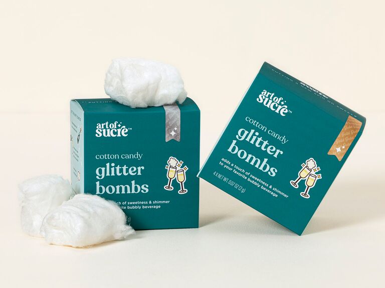 Cotton candy glitter bombs for drinks bridesmaid gift idea