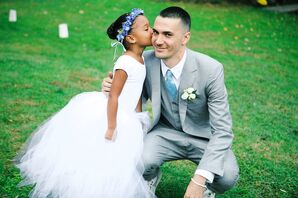 Tulle Flower Girl Dress and Blue Flower Crown