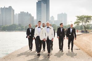 Grooms With Groomsmen By Chicago Skyline