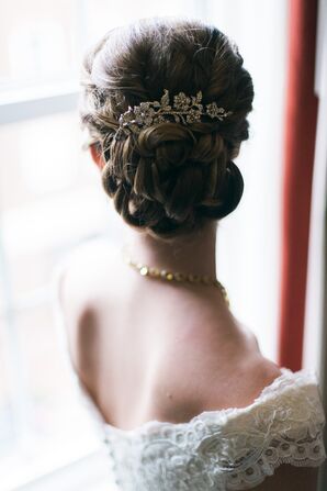 Braided Bun With Crystal Leaf Pin