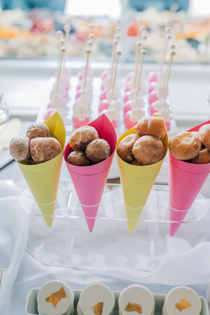 Cones of Donut Holes as Sweet Desserts for Summer, Italian-Inspired Wedding