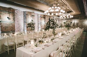 All-White Place Settings with Romantic Floral Centerpieces