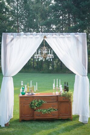 Antique Chest and White Drapes Ceremony Decor