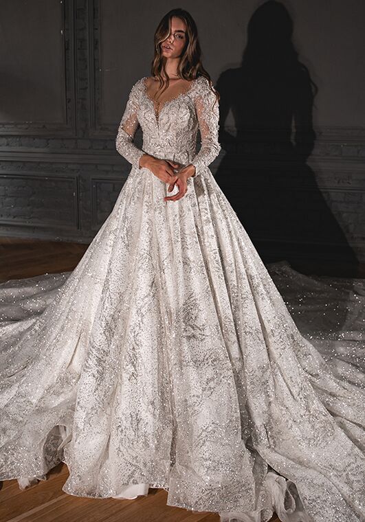 Olivia Bottega Royal Lace Off-The-Shoulder Sparkly Wedding Dress Meryem Ball Gown Wedding Dress - 6