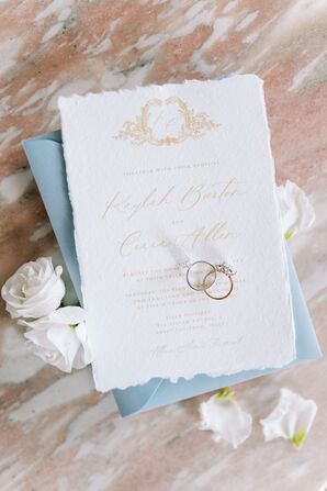 Romantic Wedding Invitation With Monogram and Deckled Edges