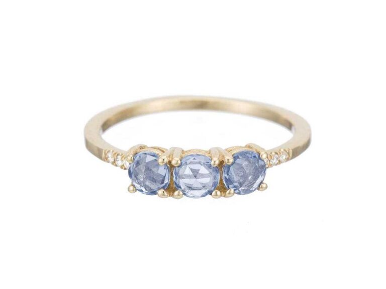 Three-stone blue sapphire engagement ring