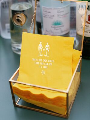 Custom Yellow Cocktail Napkins With Grateful Dead Lyrics, Skeletons