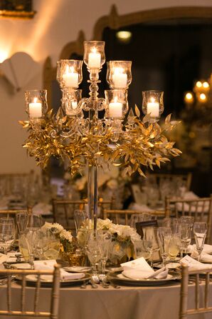 Tall Crystal Candelabra With Gold Leaves