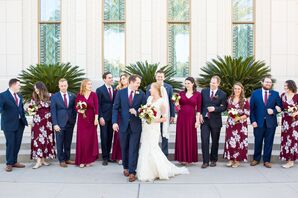Mismatched Burgundy Long-Sleeve Bridesmaid Dresses