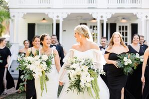 Smiling Brides With Cascading Tropical Bouquets