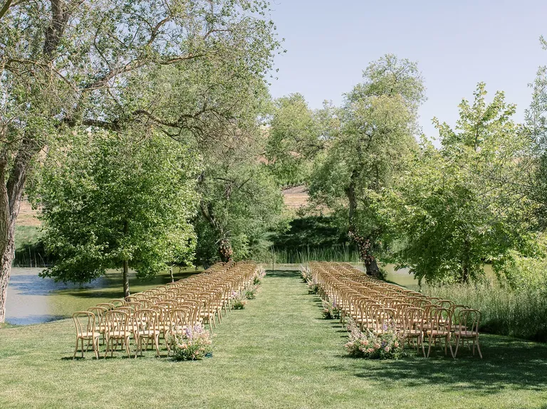 Outdoor Lawn Wedding Ceremony With Simple Decorations