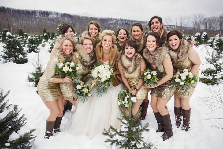 Gold Sequined Bridesmaid Dresses