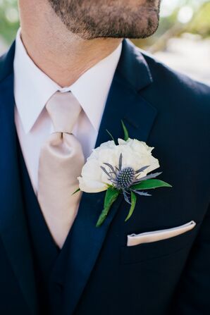 Thistle and White Rose Boutonniere for Michigan Wedding