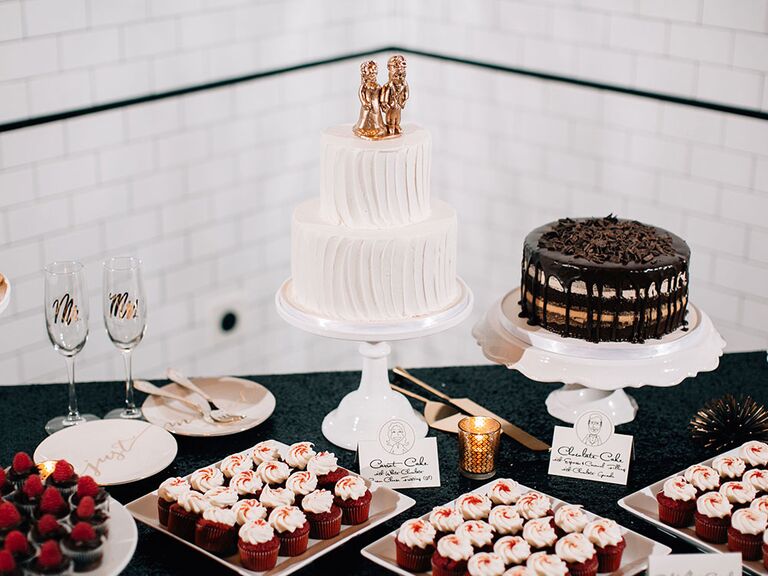 red velvet cupcakes on dessert table
