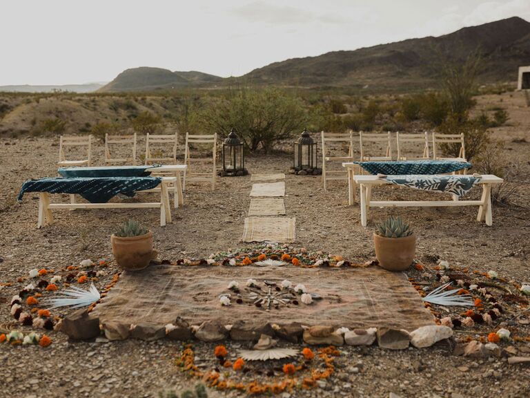 Bohemian wedding ceremony at desert location