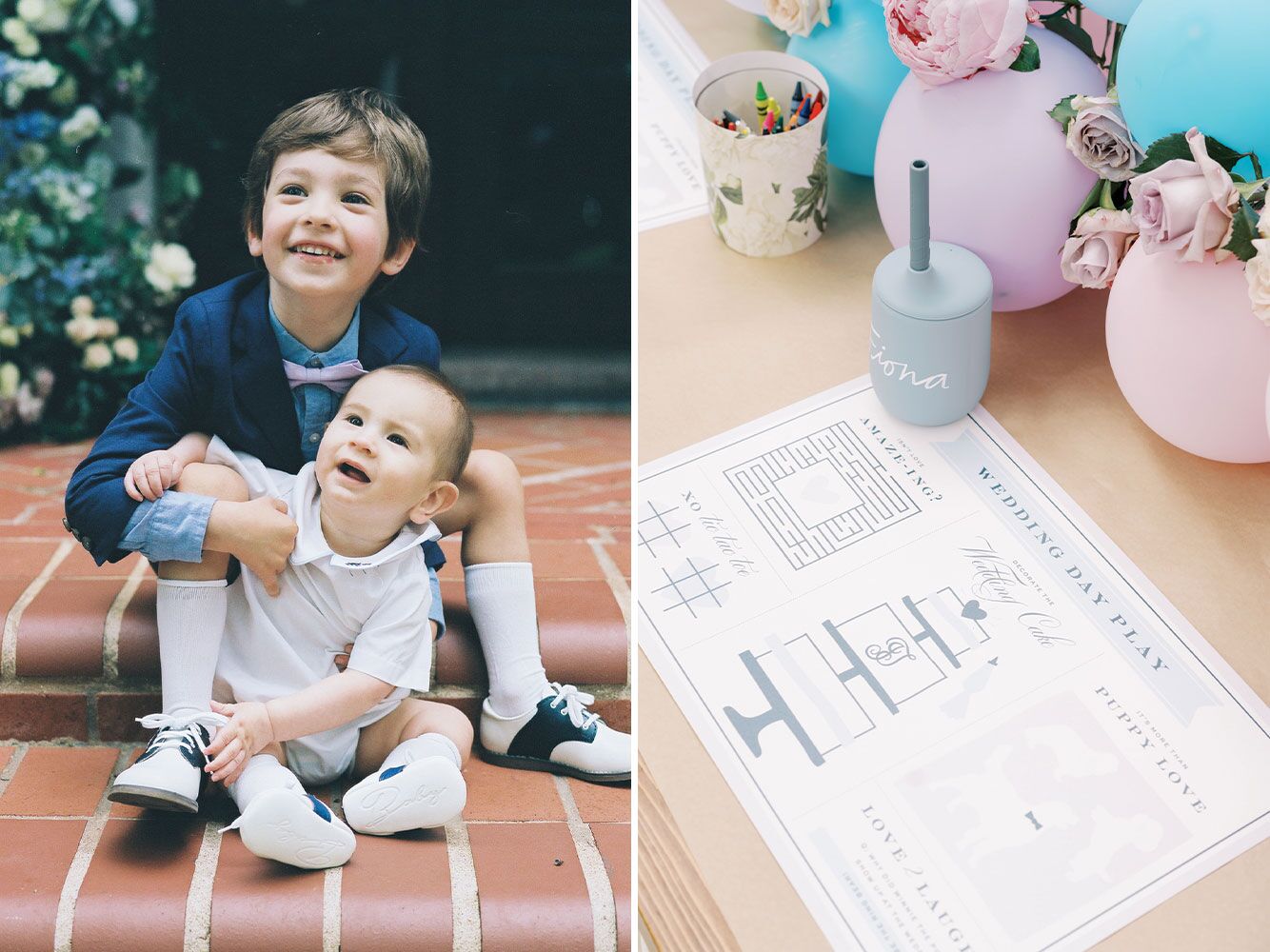 Two children and fun activity for wedding reception