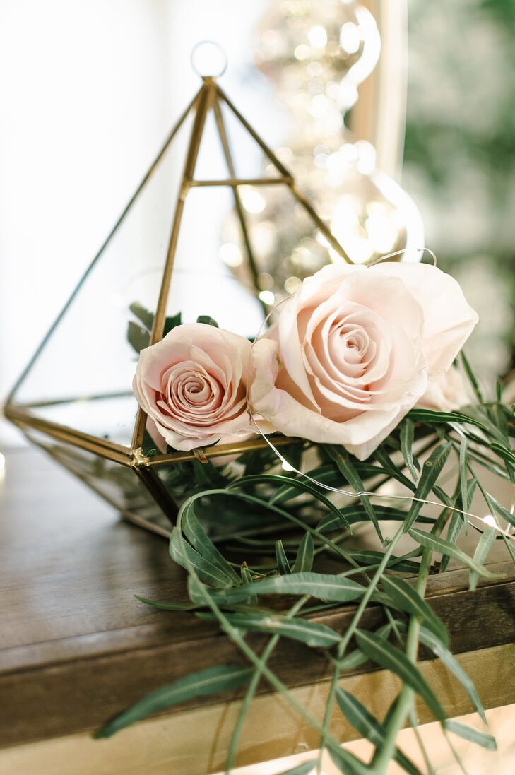 Gold Geometric Terrarium with Blush Roses