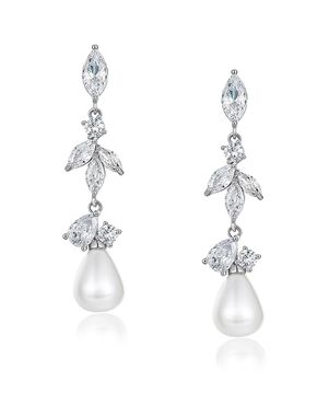 AW Bridal AW BRIDAL Pearl Drop Earrings for Weddings Stud Earrings for Women Cubic Zirconia Bridal Dangle Earrings for Wedding Earrings for Brides (Silver) Silver