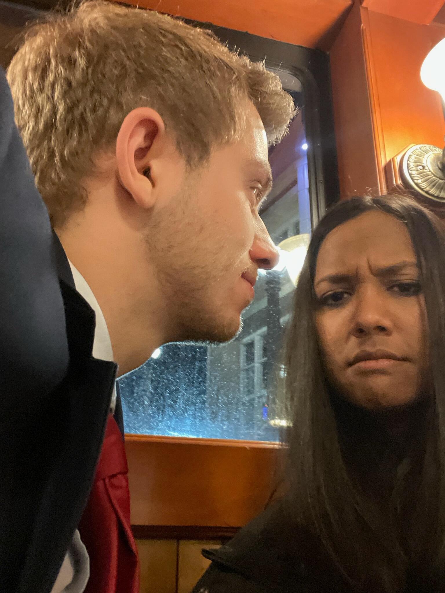 Karter checking if Trisha was suspicious of the imminent proposal on their Valentine's day tradition, a champagne cruise around the Boston Harbor