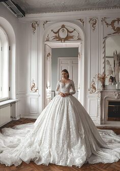 Olivia Bottega Royal Lace Off-The-Shoulder Sparkly Wedding Dress Meryem Ball Gown Wedding Dress