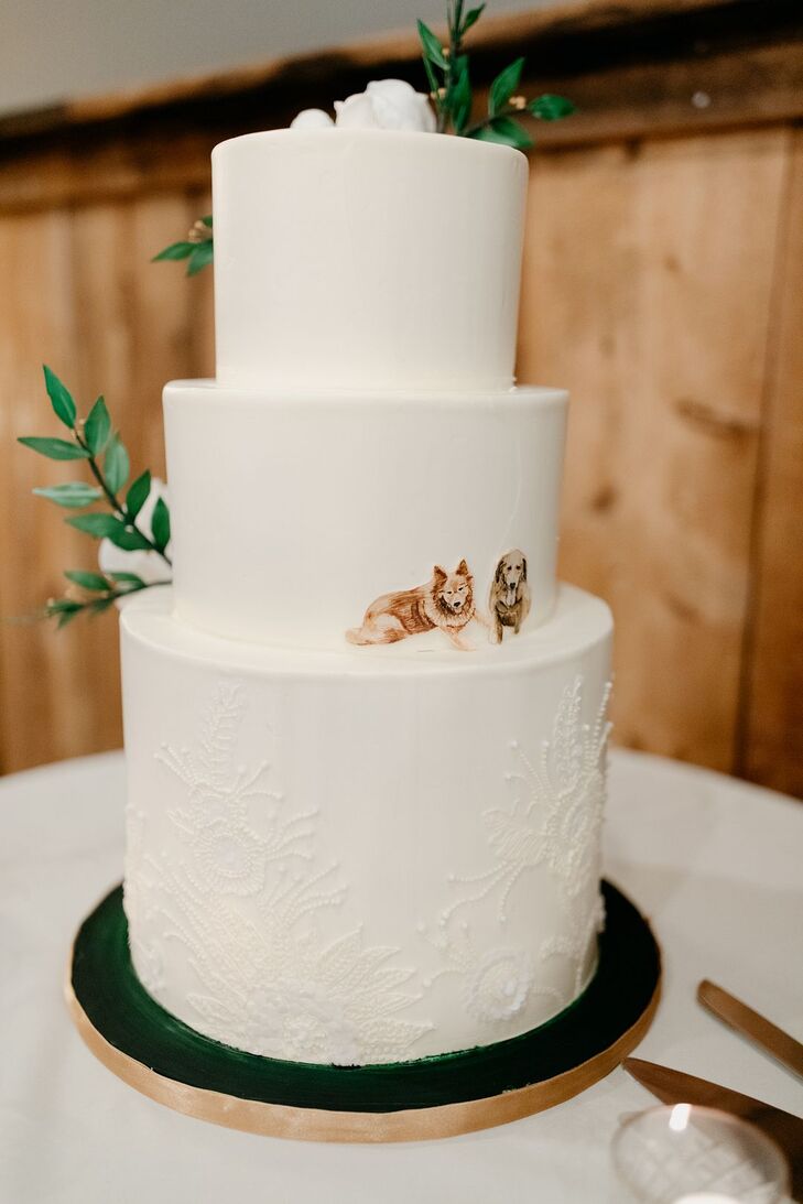 Tiered Wedding Cake with Pet Decorations at Zingerman’s Cornman Farms in Dexter, Michigan
