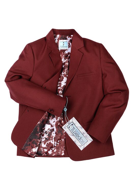 Little Tuxedos "Mason" Kids Burgundy Suit (5-Piece Set) Flower Girl Dress and Ring Bearer Outfit - 7