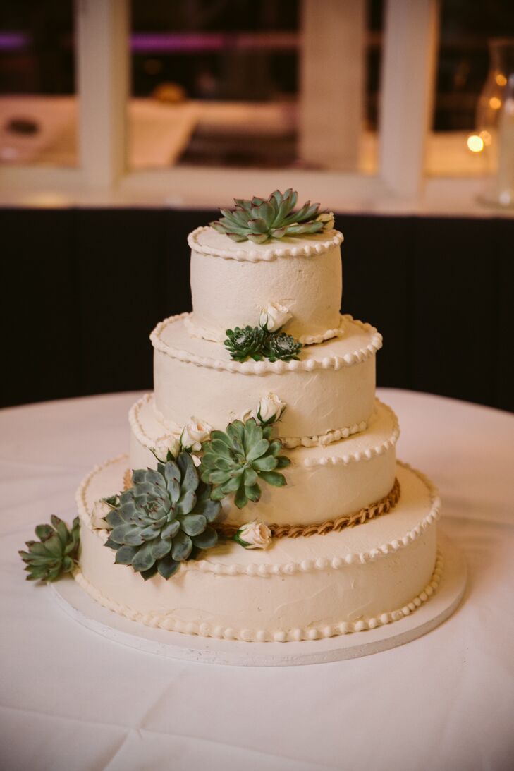 Succulent and Buttercream Pearl Wedding Cake