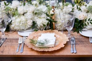 Place Setting with Gold Charger and Monogramed Napkin