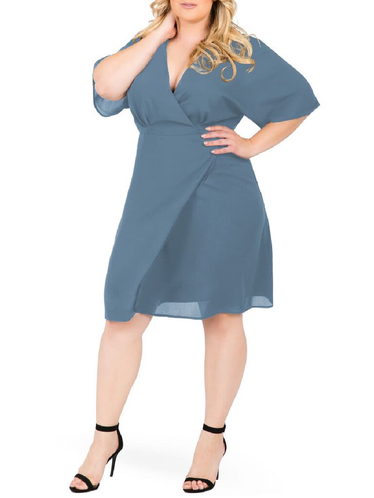 Slate gray mini wrap dress