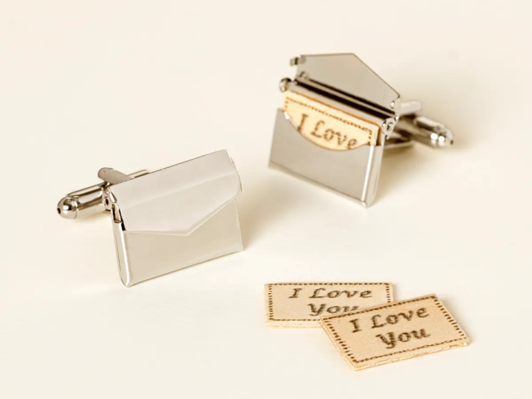 Envelope and letter with 'I love you' cuff links