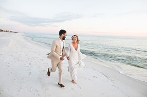 Bride and Groom at Winter Beach Wedding