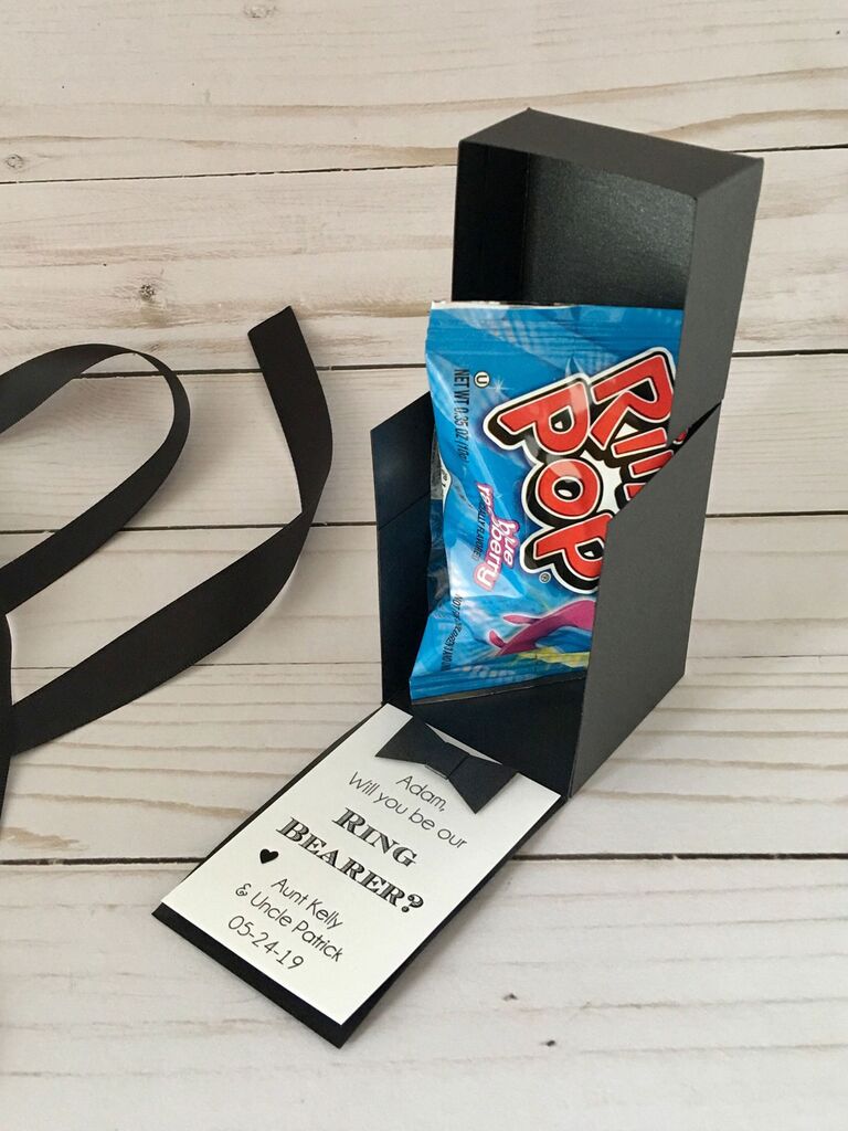 Black box with ring pop ring bearer proposal gift