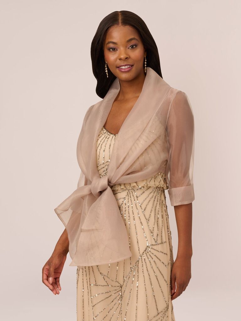 Organza Wrap Jacket With Short Sleeves 