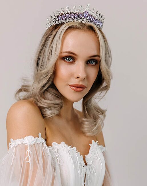 AW Bridal AW BRIDAL Tiaras and Crowns for Women Purple Crystal Princess Tiara - Queen Crown Headband for Wedding Prom Christmas Hair Accessories, Purple + Silver Purple Tiara - 6