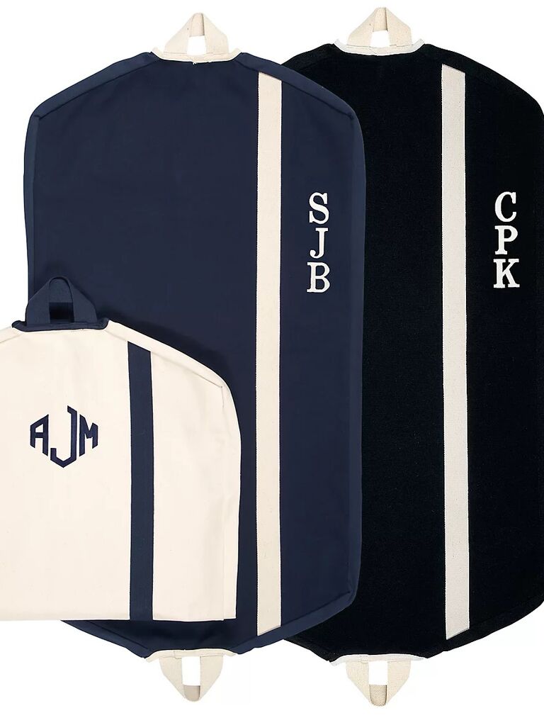 Canvas Garment Bag W/monogram/ocean Blue & White Seaside 