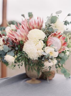 Ivory and Red Floral Arrangement in Basket