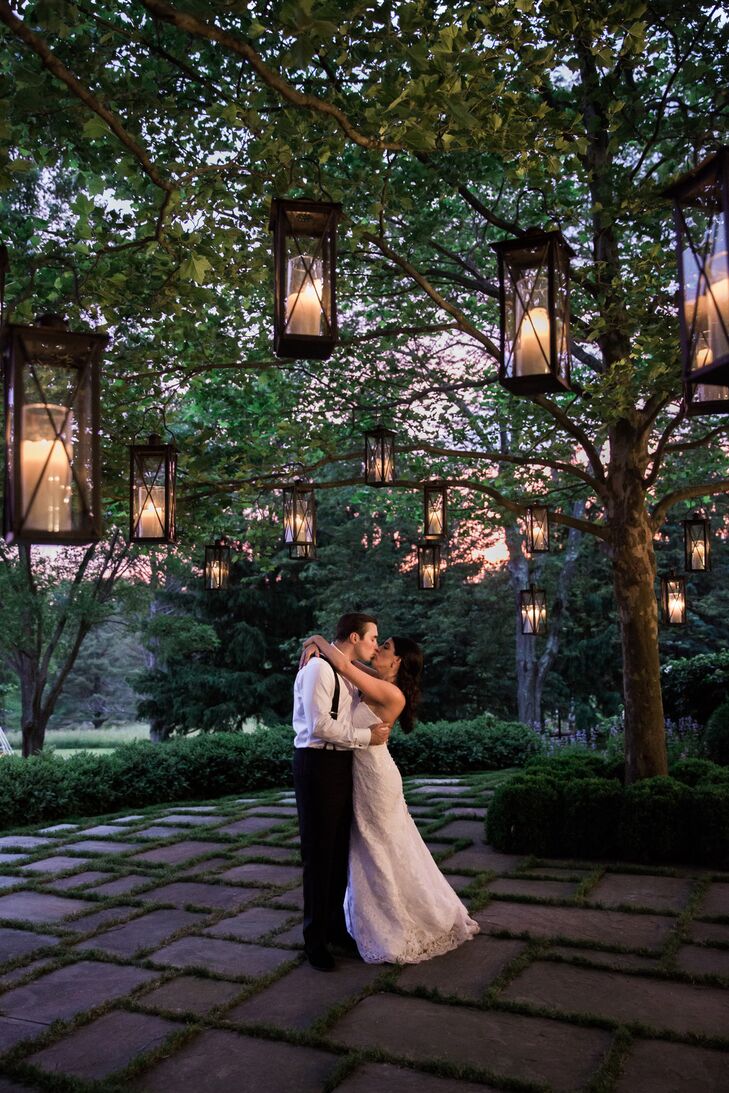 Hanging Lanterns Lit Up the At-Home Wedding