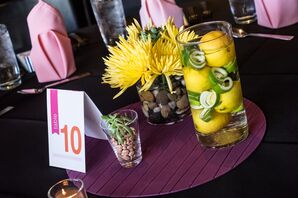 Pink and Orange Table Number With Yellow Centerpiece